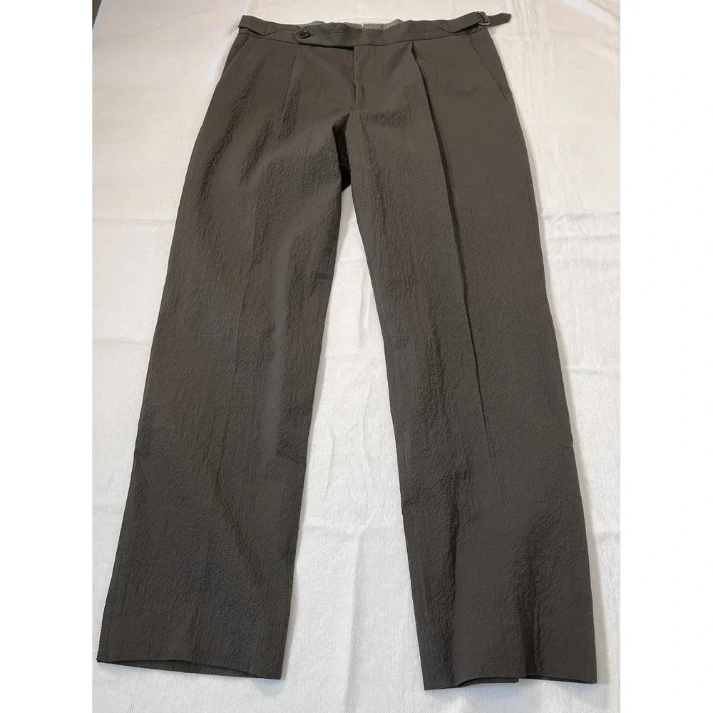 Todd Snyder Lightweight Seersucker Pleated Trousers Brown Side Tab 33x32 (34X29)